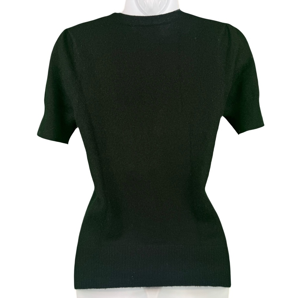 Aqua 100% Cashmere ruffle front button up short sleeve sweater black Sz Small - Picture 3 of 7